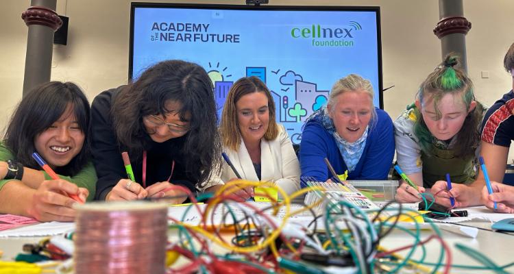 Two Academy of the Near Future Youth Interns, Evelyn Preston (Commercial Manager at Cellnex Ireland), Ann Devitt (CONNECT Investigator & Associate Professor of Language Education at the School of Education in Trinity College Dublin), two Academy of the Near Future Youth Interns.