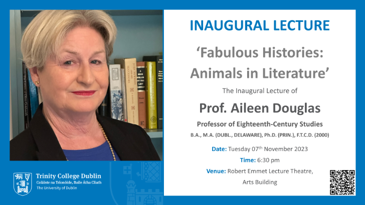 Aileen Douglas is on the left of the picture with details of her inaugural lecture on the right