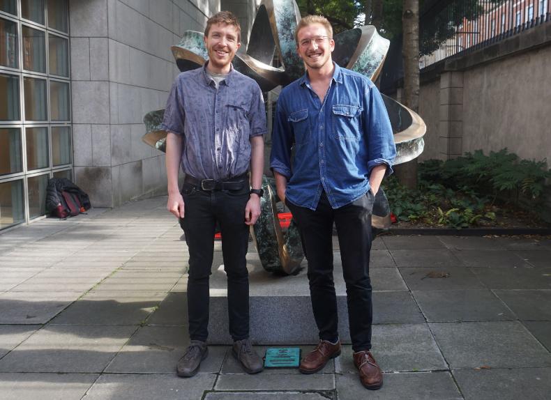 Dr Kevin Daly and Louis L'Hote outside Trinity's School of Genetics and Microbiology.