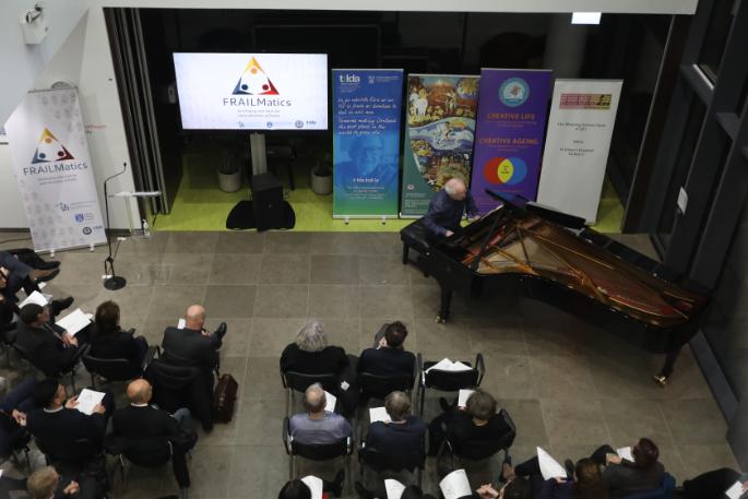 Professor Hugh Tinney, RIAM, plays at the FRAILMatics launch at Trinity College Dublin