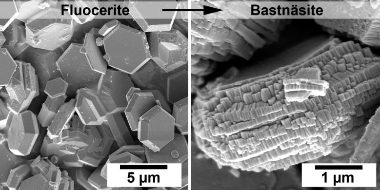 Fluocerite and bastnasite as seen under electron microscope.