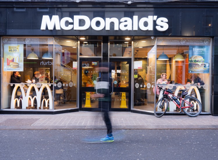 A McDonalds restaurant viewed from the street