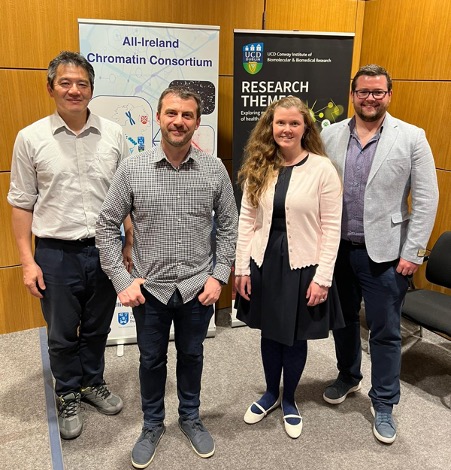 Special guests and AICC committee members: (left to right) Professor Haruhiko Koseki (RIKEN, Japan), Professor Adrian Bracken (Trinity College Dublin), Dr Sara Miller (Molecular Cell) and Dr Eric Conway (UCD).