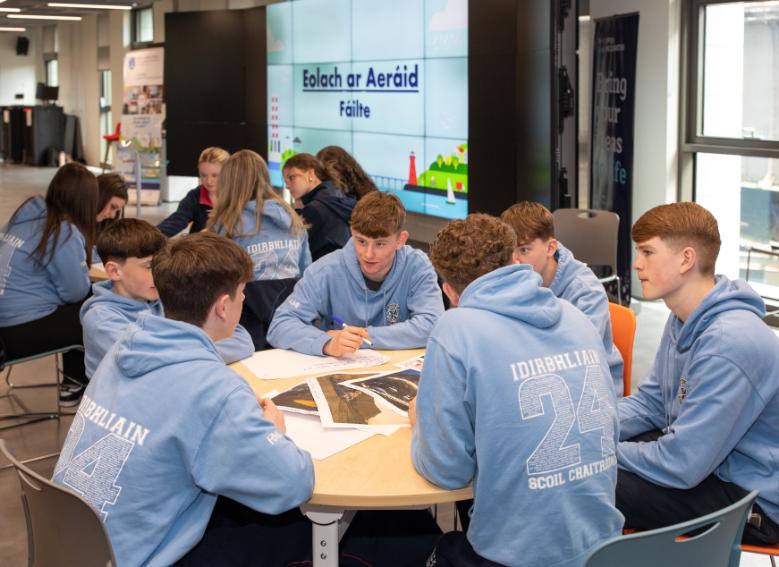 Students from Scoil Chaitríona brainstorming a creative climate communications strategy