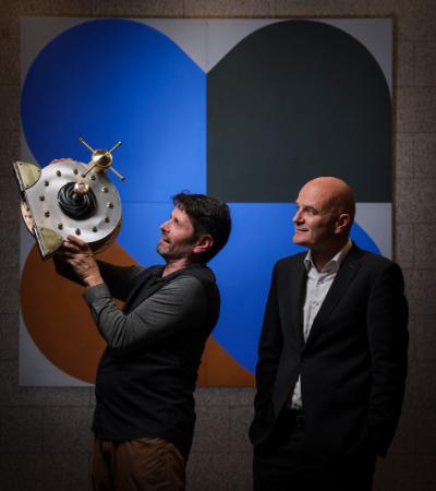 Shane Holland, Sculptor; Professor Laurent Muzellec, Dean of Trinity Business School