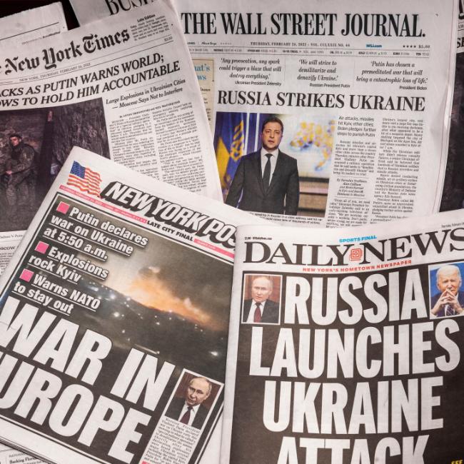 Newspapers with Ukraine war headlines