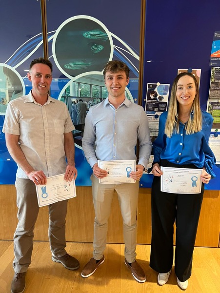 Winners of the AICC best research talk and posters awards: (left to right) Dr Michael Rainey (University of Galway), Darragh Nimmo (Trinity College Dublin), Ellen Finnegan (RCSI).