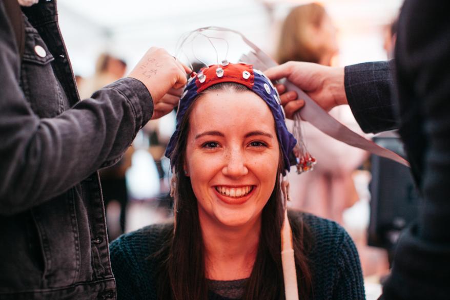 A woman participating in brain wave research